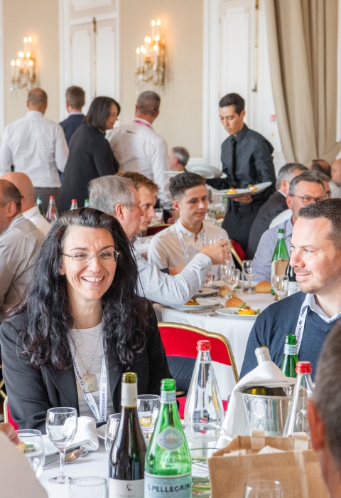 Top Transport Europe participants lunch and chat at the Palais du Pharo.